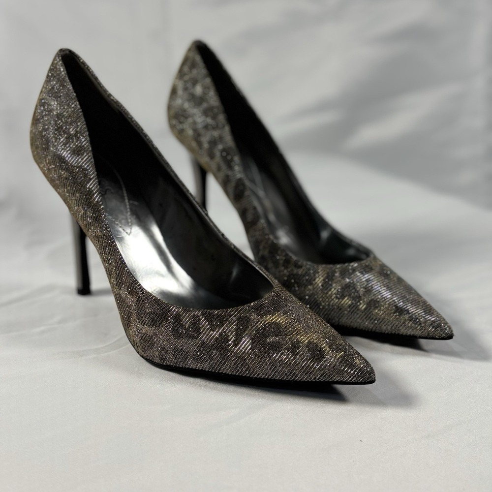 Guess Glitter Leopard Pointed Heels Stilettos Gold Silver Women’s Size 9.5